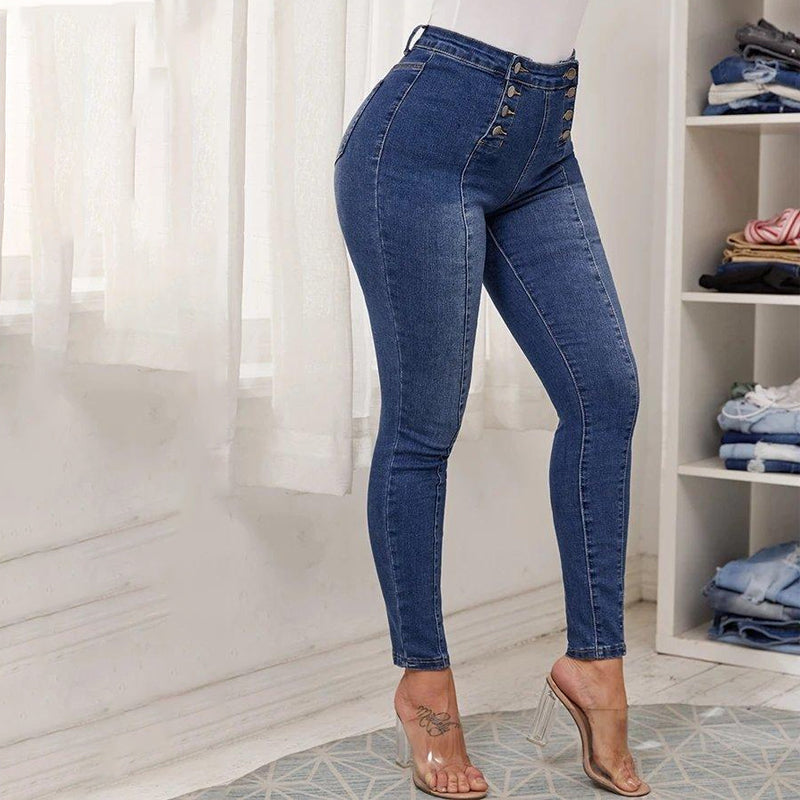 Zweireihige Röhrenjeans mit hoher Taille