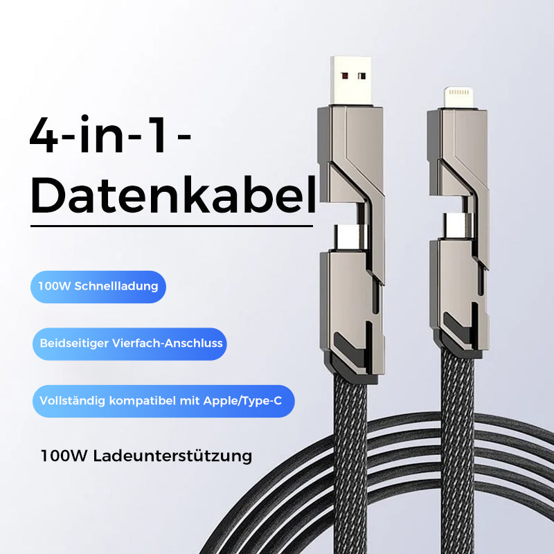 4-in-1-Ladekabel mit Flachgeflecht und Klettverschluss