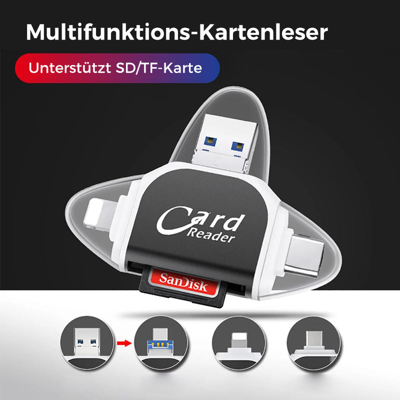 4-in-1-Universal-SD-TF-Kartenleser mit mehreren Anschlüssen