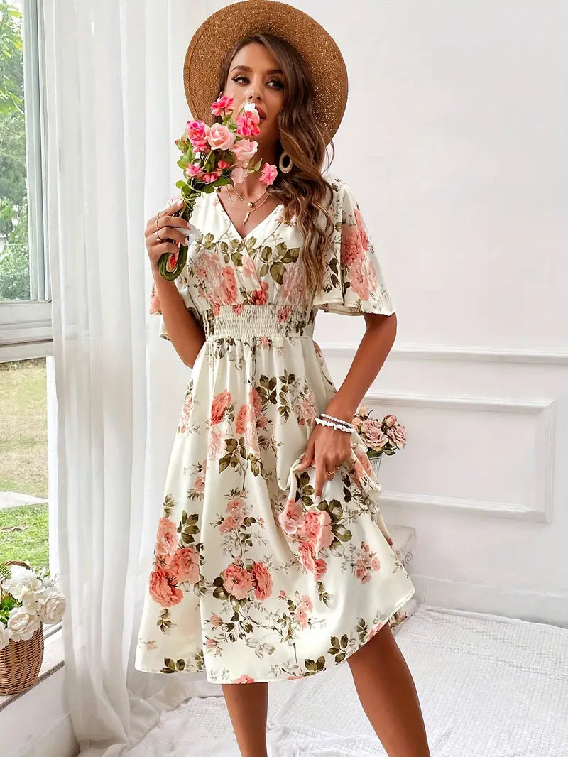 Abigail – kleid mit v-ausschnitt und blumenmuster für den sommer