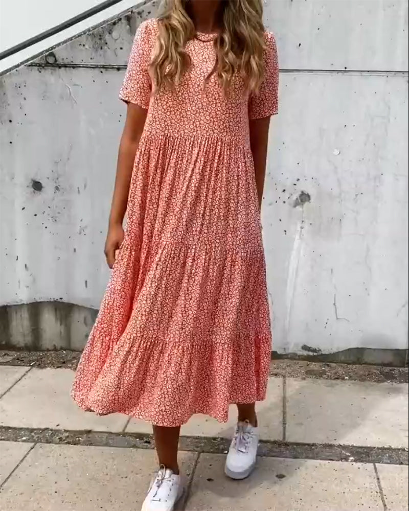 Kurzärmliges Kleid mit Blumendruck