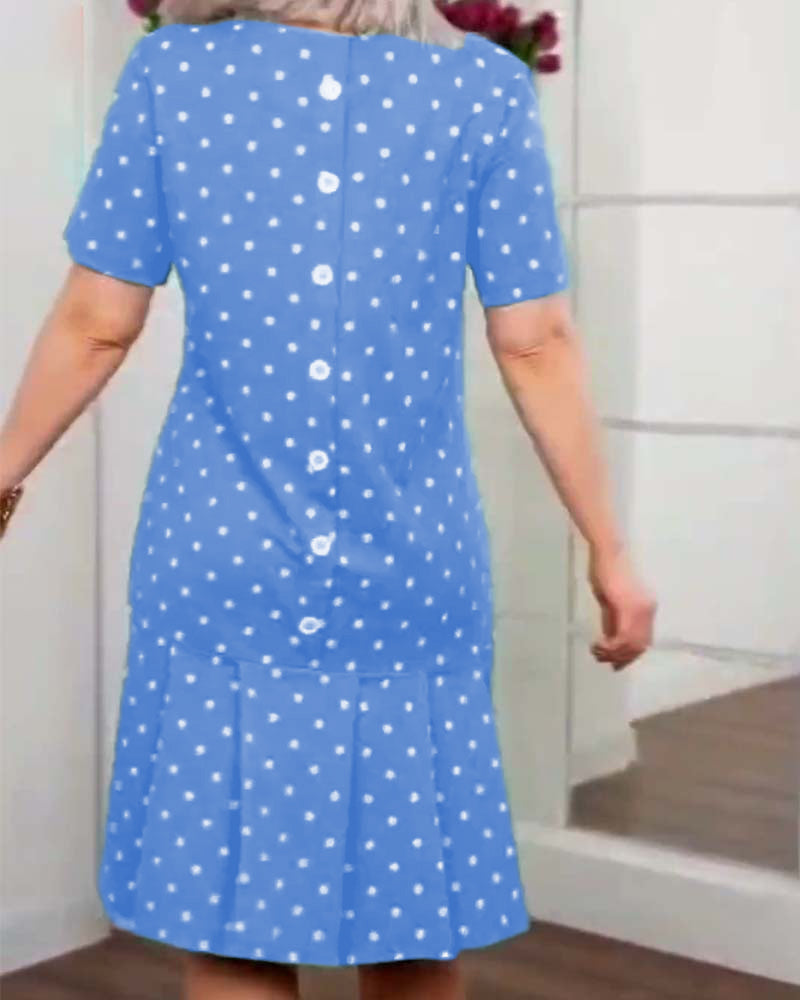 Kurzärmliges Freizeitkleid mit Polka-Dot-Print