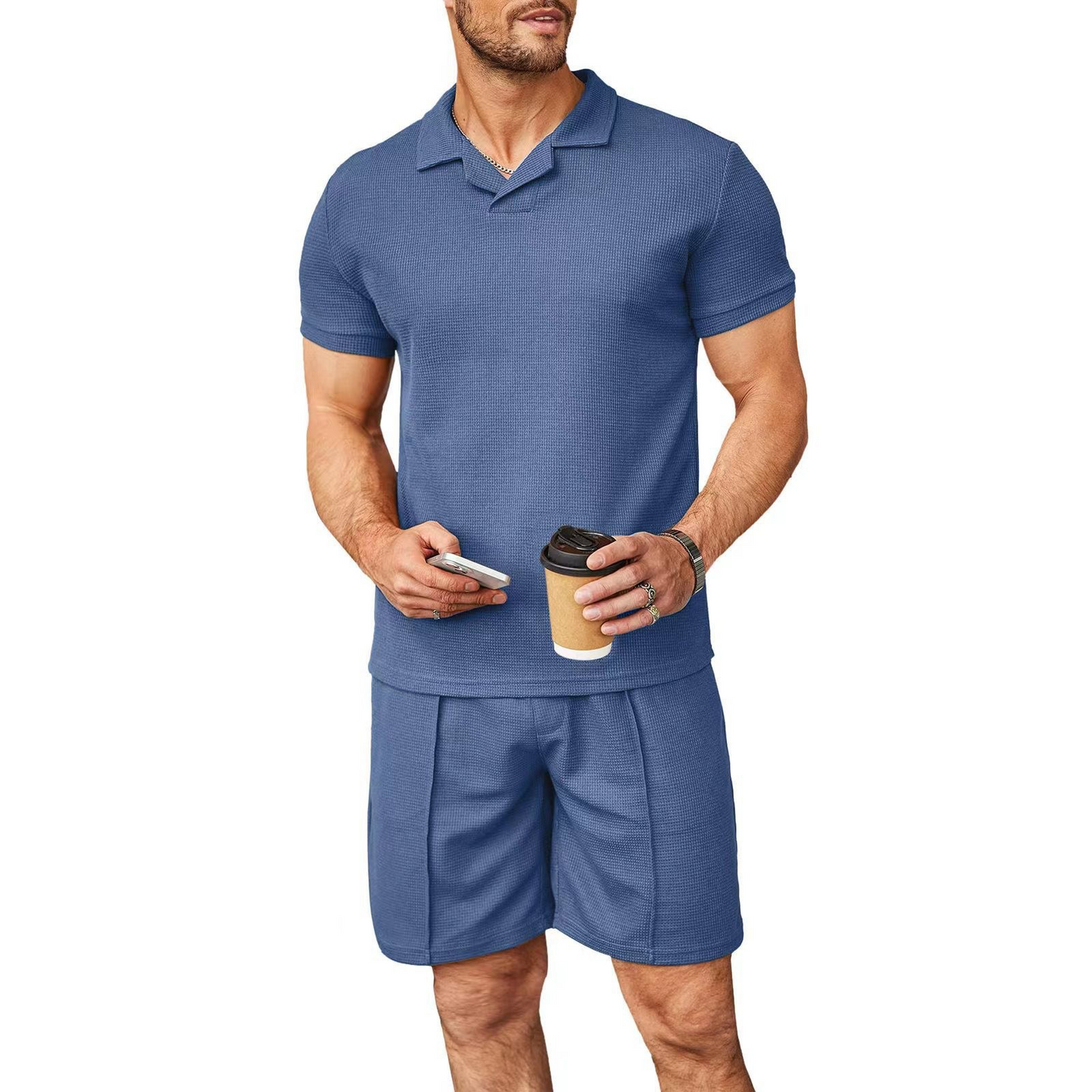 Polo + Short Set - Suit Waffle Style Casual