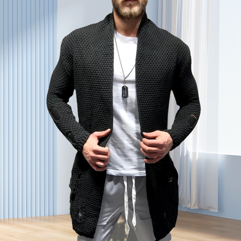 Mittellange Strickjacke mit zerrissenen Ärmeln für Herren