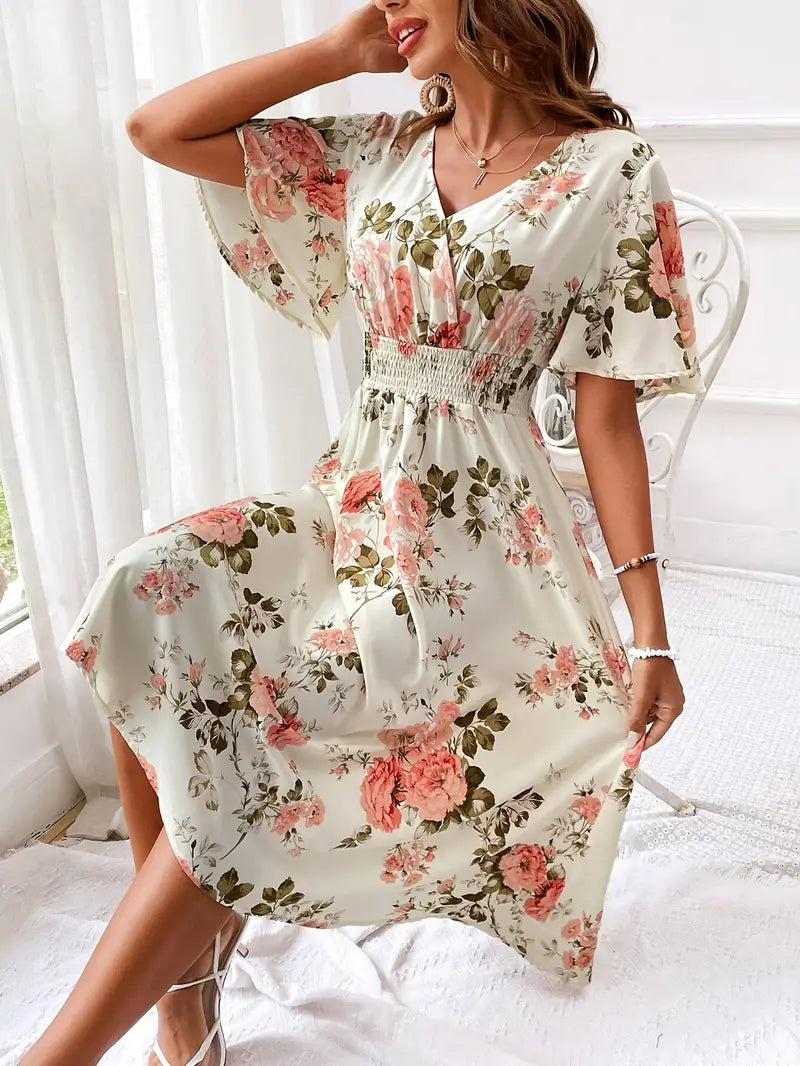 Abigail – kleid mit v-ausschnitt und blumenmuster für den sommer