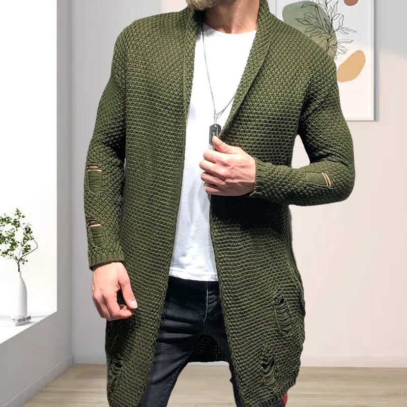 Mittellange Strickjacke mit zerrissenen Ärmeln für Herren