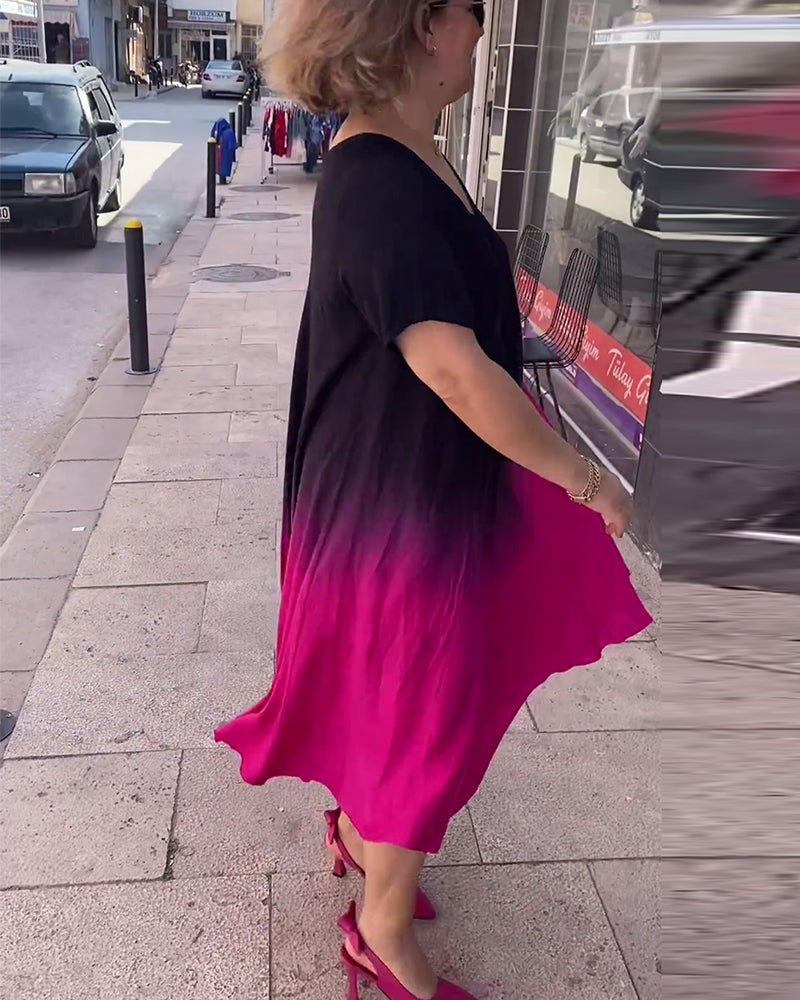 Lässiges, plissiertes Ombre-Kleid