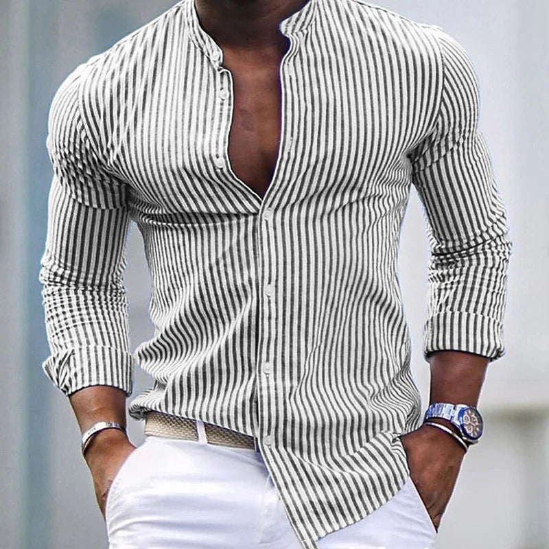 "Sleek Casual Shirt" - Langärmliges Stehkragen Hemd