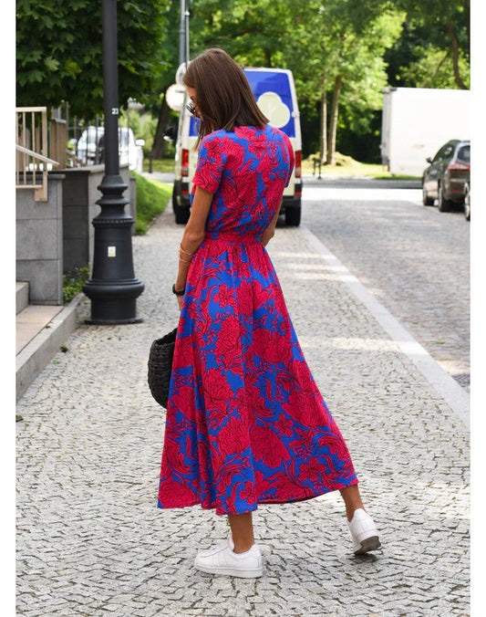 "FloraElegance" - Lässiges Kleid mit V-Ausschnitt und Blumenmuster