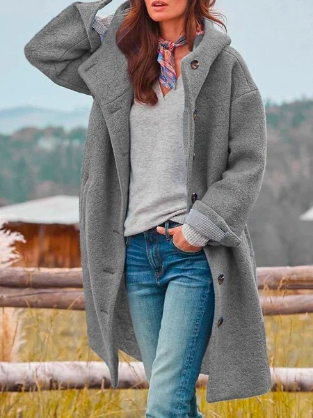 Amy - Women's Autumn Winter Warm Wind Jacket Plain Pea mit Taschen Stylish Jacket