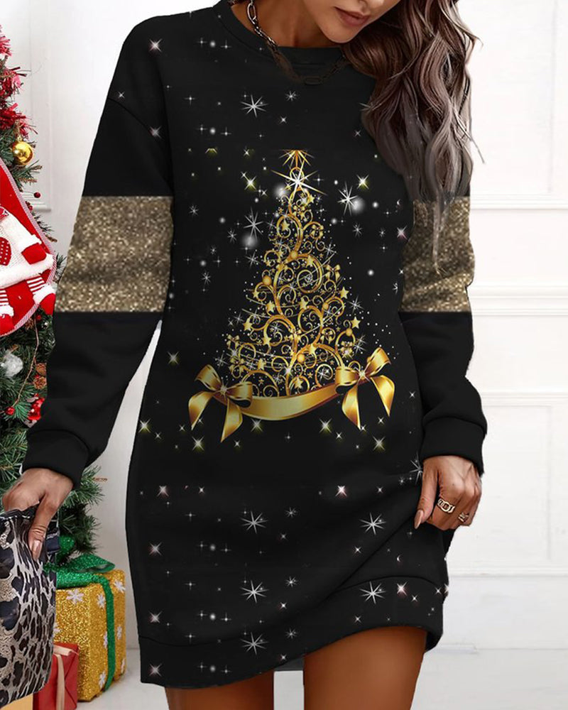 Lässiges Kleid mit Weihnachtsbaumdruck