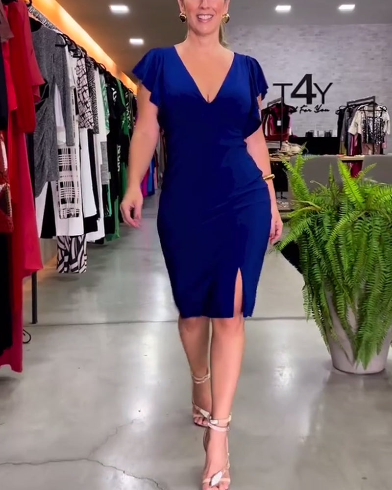 Sexy Kleid mit Rüschenärmeln und V-Ausschnitt