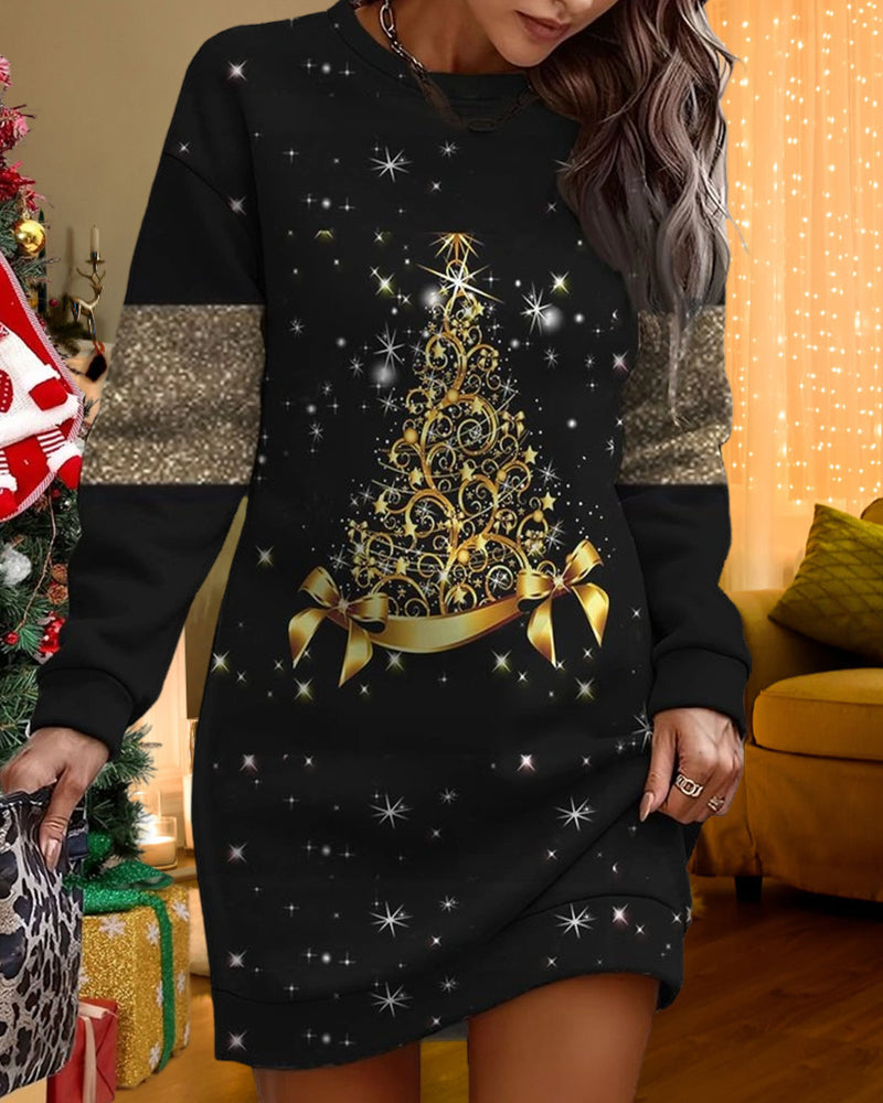 Lässiges Kleid mit Weihnachtsbaumdruck