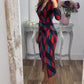 Schlitzkleid mit Rautenmuster-Print