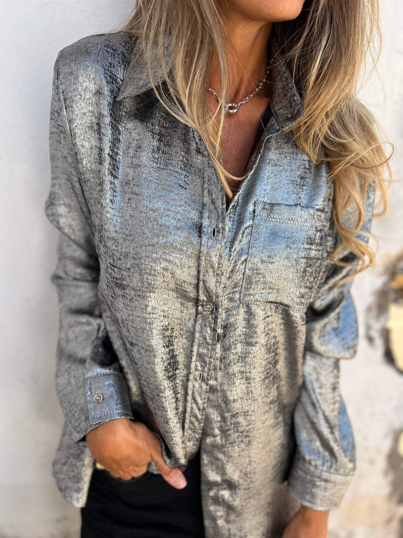 Tallis™ Metallic-Bluse