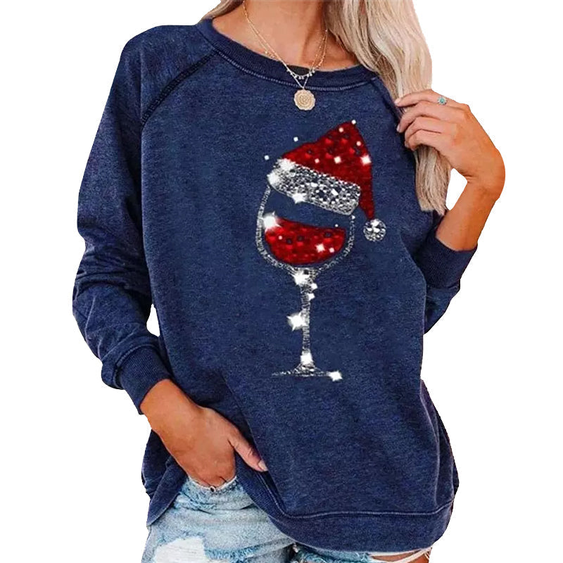 Weihnachts-Sweatshirt mit Weinglas-Print